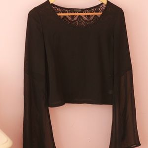 Long Sleeve Black Lace Top with Bell Sleeves
